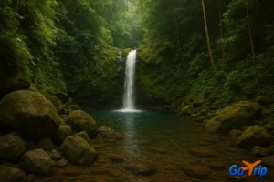 Air terjun Curug Gedhe tersembunyi di tengah hutan Bantul dengan kolam alami berwarna hijau jernih